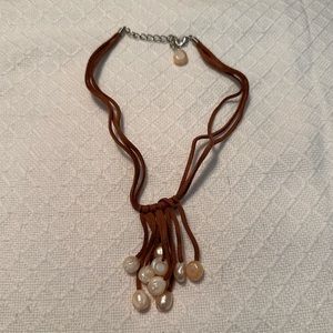 Leather and Pearl Necklace